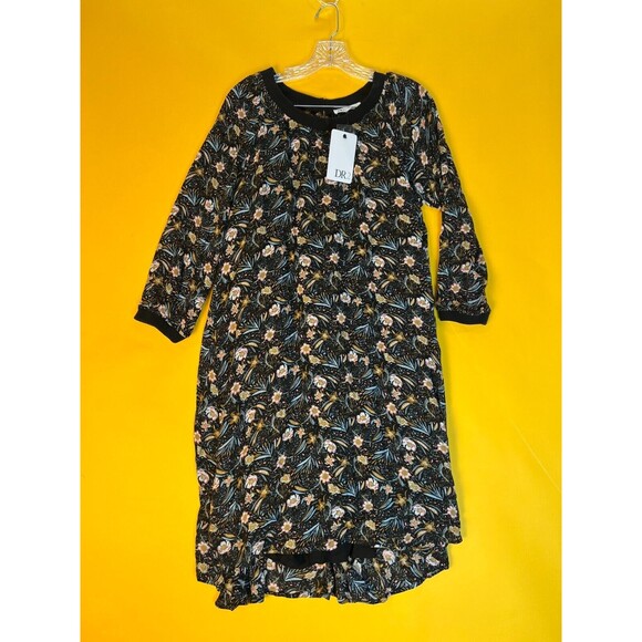DR2 By Daniel Rainn Floral Long Sleeve Black A-Line Dress Womens M High Low NWT - Picture 1 of 4